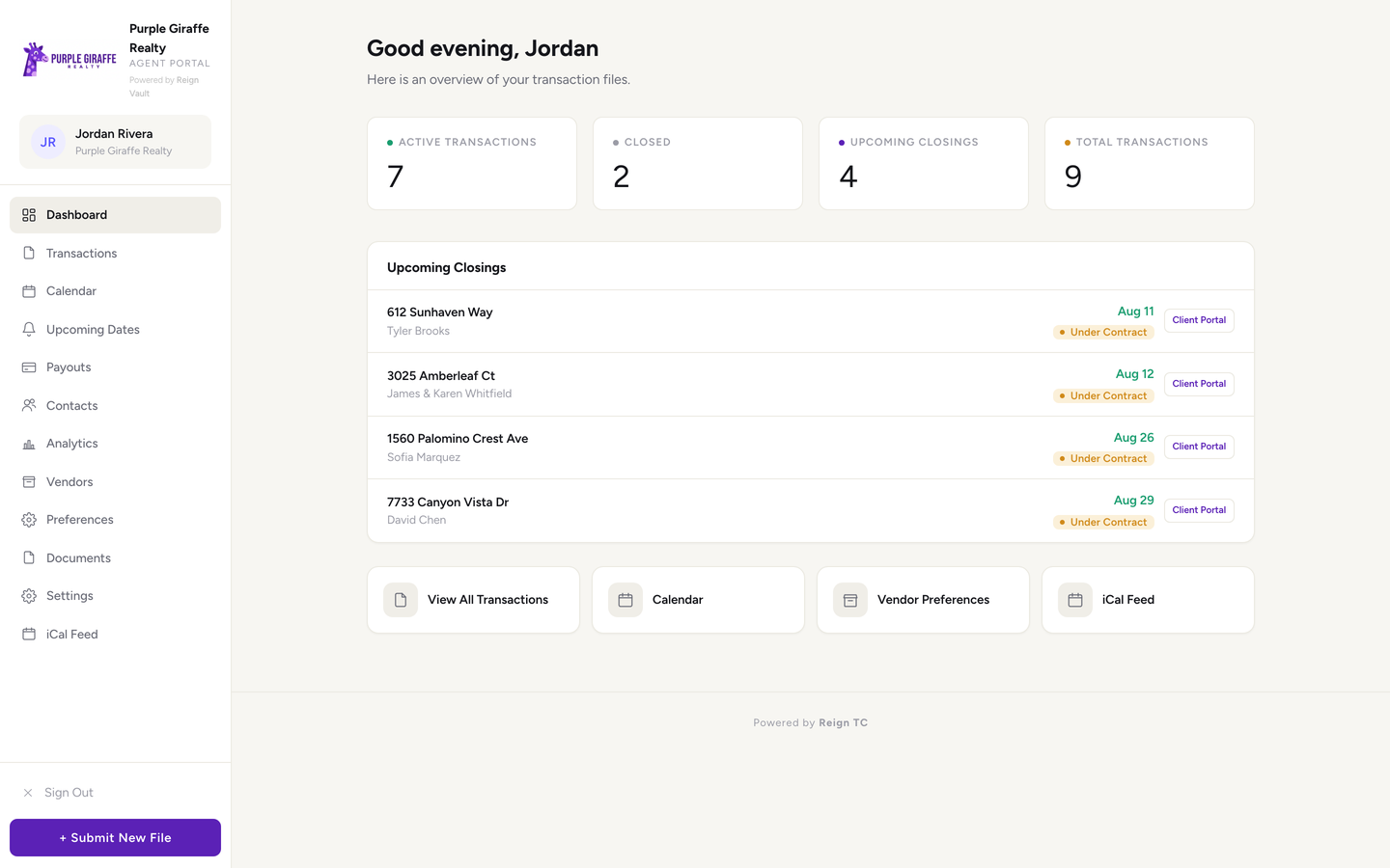 Agent portal dashboard